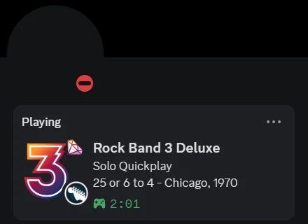 A Discord profile showing a user playing 25 or 6 to 4 by Chicago.