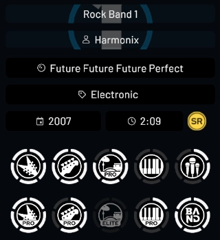 YARG mostrando Brainpower de Freezepop. Tiene partes nuevas de armonías y instrumentos Pro.