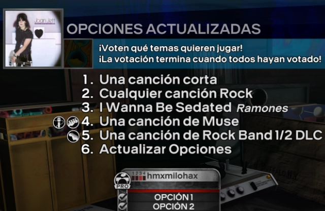 'Dar un Show' dentro de Rock Band 3 Deluxe, mostrando varias opciones.